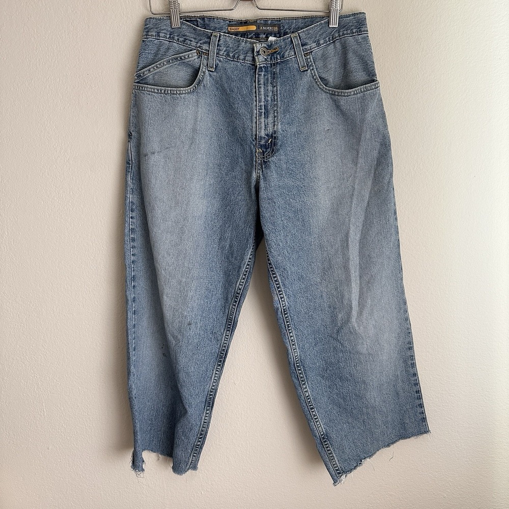 Levi's SilverTab Baggy Jeans 32x25 Light Wash Blue Vintage 90s Skate Raw Hem